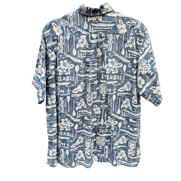 Go Barefoot Vintage Hawaiian Shirt Mens L Blue Floral Print Cotton Short Sleeve - Picture 4 of 12